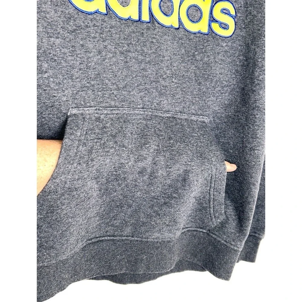 Adidas Hoodie Men's Size Large Pullover Logo Gray Neon Sweatshirt